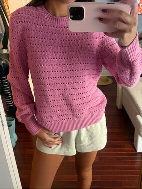 J. Crew Pink Open-Knit Crewneck Sweater